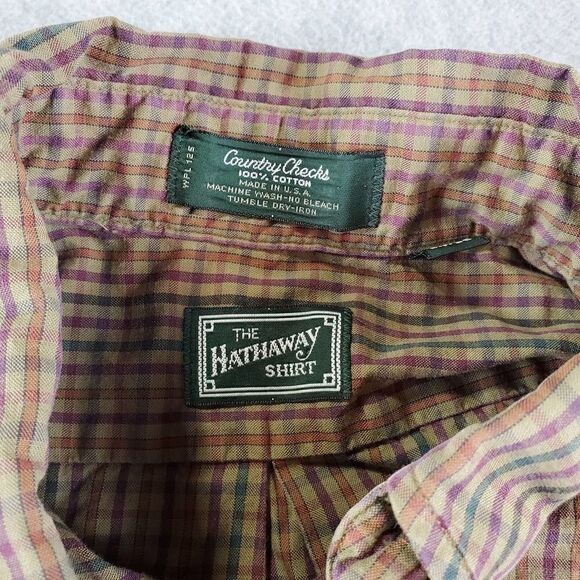 Vtg Hathaway Shirt Mens 16 34/35 Brown Plaid Country Check Button Up - Picture 2 of 8